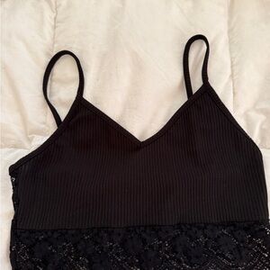 Black Ribbed Lace Cami Top